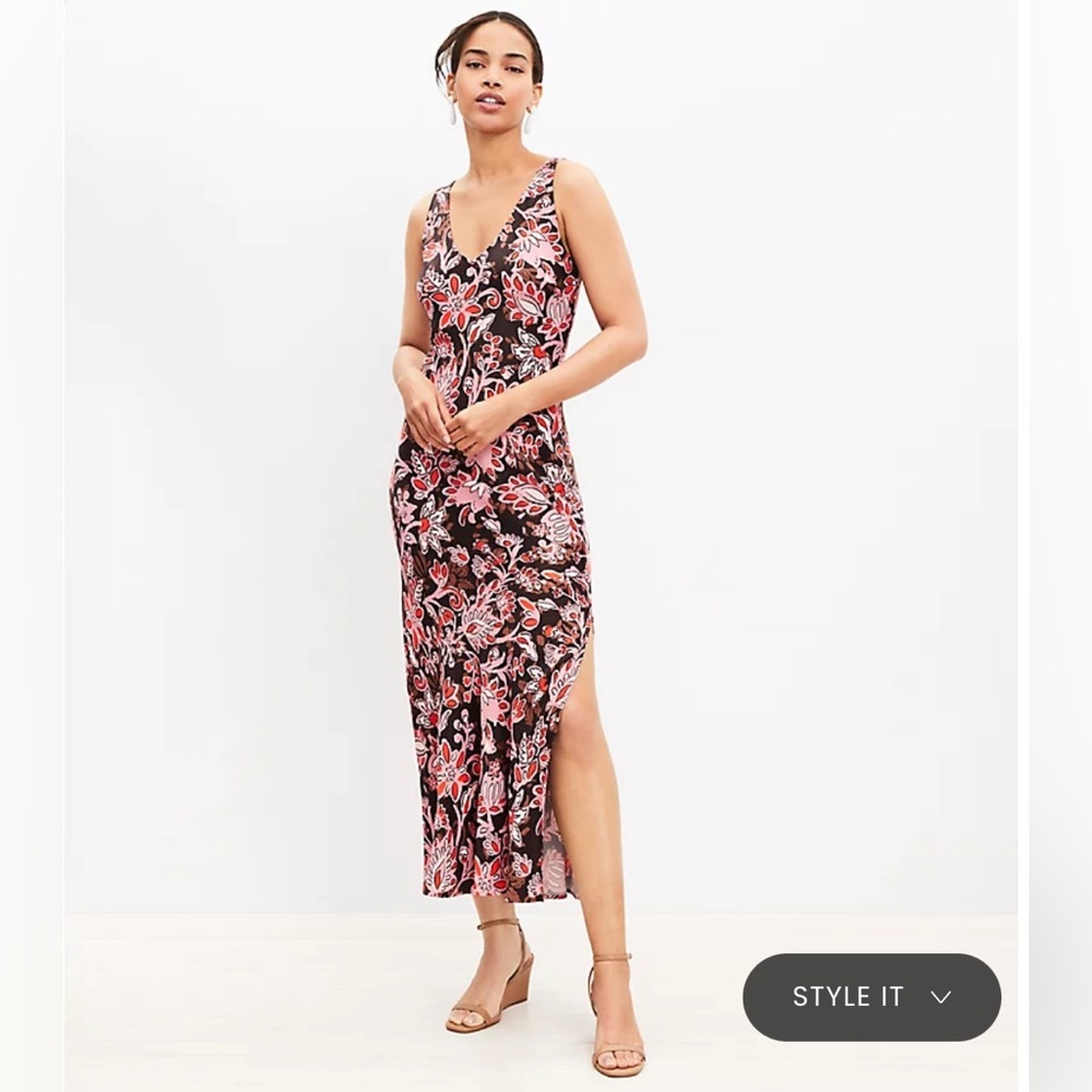 Floral Satin Bias Slip Dress from LOFT
